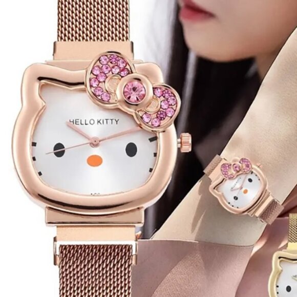 HELLO KITTY ROSE GOLD Mesh Band Quartz Watch, magnetic clasp - Picture 4 of 6